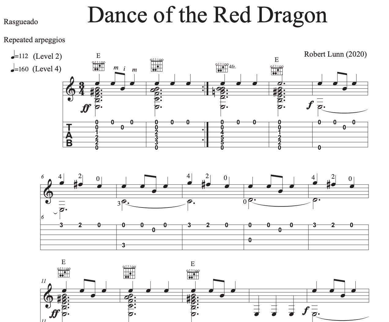 DANCE OF THE RED DRAGON – Full Sheet Music and TAB – Robert Lunn
